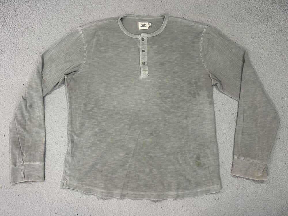 Flint And Tinder Henley Shirt Men XL Gray Waffle Knit Long Sleeve USA Base Layer